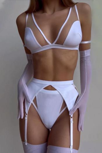 sexy slight stretch mesh patchwork three-piece lingerie & one pair of sleeve