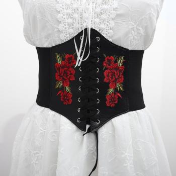 stretch rose embroidery lace-up waist cincher(width:17cm)