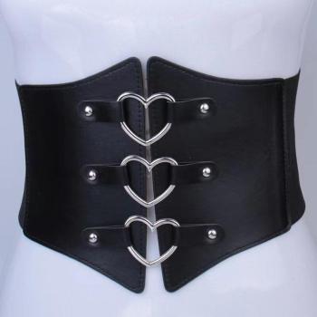 stretch rose embroidery heart alloy connected decor waist cincher(width:17cm)