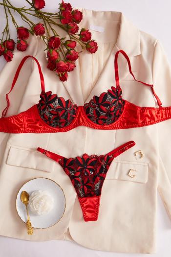 sexy slight stretch embroidery underwire gathered bra & panty set