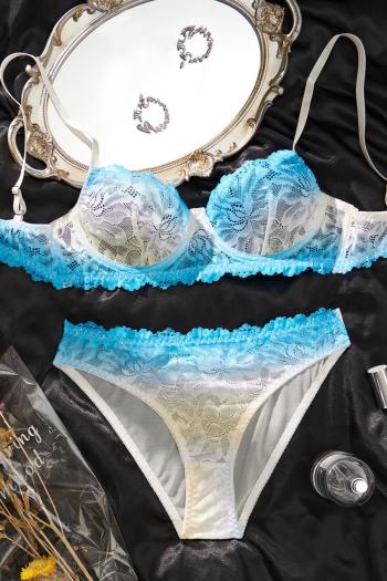 sexy slight stretch gradient color lace underwire gathered bra & panty set