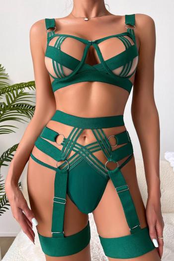 sexy slight stretch 5 colors solid color hollow with underwire three-piece set