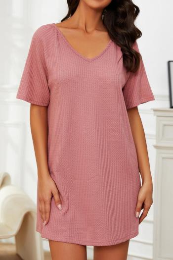 casual slight stretch simple solid color waffle fabric mini dress loungewear
