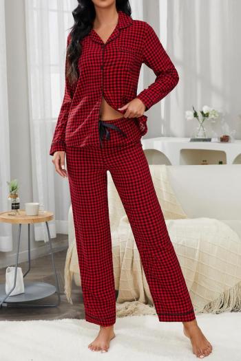 casual non-stretch plaid printed long-sleeved pants set loungewear