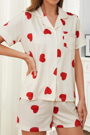 casual non-stretch heart print loose shorts set loungewear