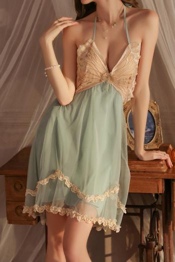 slight stretch butterfly pattern halter-neck padded sleepwear size run small