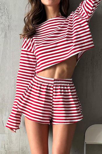 casual slight stretch stripe print loose shorts set loungewear