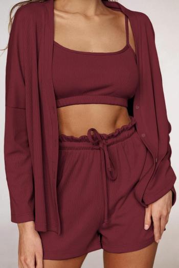 casual slight stretch simple solid color 9 colors shorts set loungewear