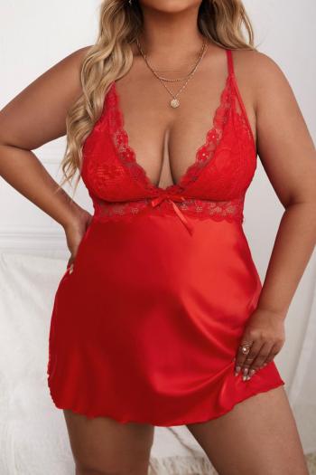 sexy plus size slight stretch stitching lace v-neck sleepwear
