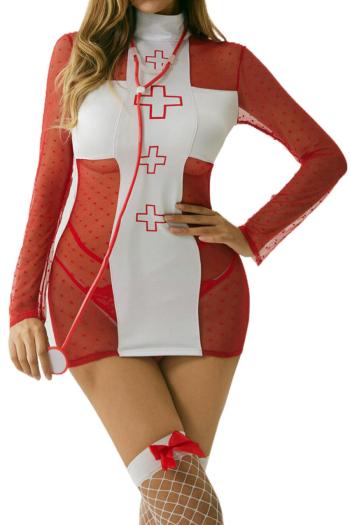 sexy slight stretch stitching lace nurse costumes(with a set of accessories)