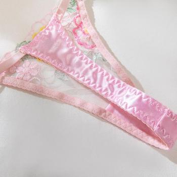 Sexy slight stretch satin mesh embroidered flower with underwire two piece set