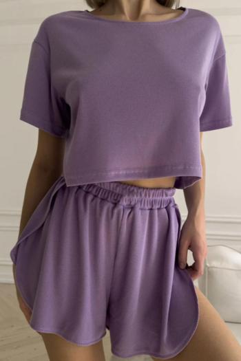 casual plus size slight stretch solid color loose shorts set loungewear