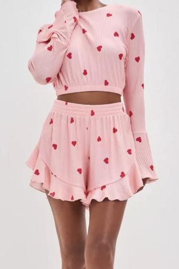 casual plus size slight stretch heart print shorts set loungewear