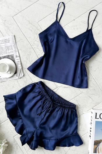 new non-stretch sexy imitation silk pure color loose two-pieces set sleepwear