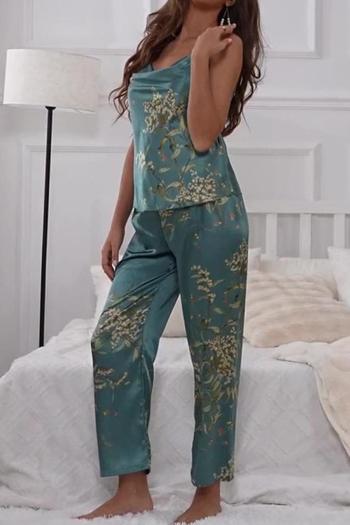 cherry printing sling non-stretch imitation silk sexy 4-pieces set sleepwear