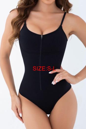 high stretch solid color zip-up tight breathable bodysuit shapewear
