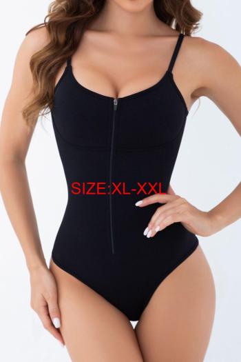 high stretch plus size solid color zip-up tight breathable bodysuit shapewear