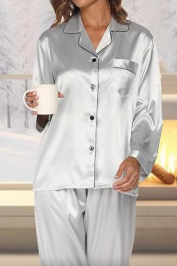 casual plus size slight stretch solid imitation silk fabric pants set sleepwear