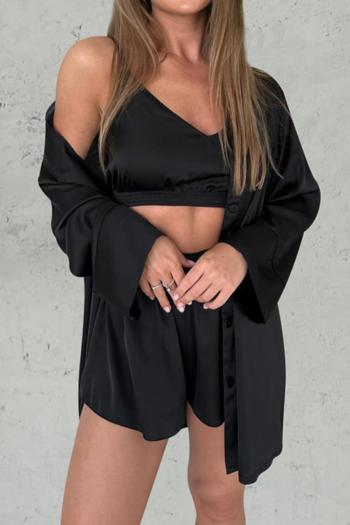 sexy non-stretch suit collar solid color shorts three-piece set