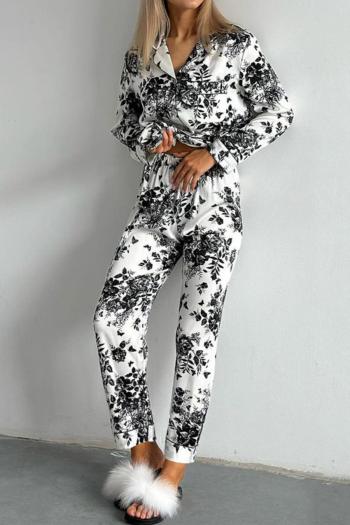 casual non-stretch lapel flower batch printing pants sets