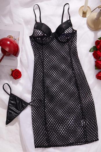 sexy slight stretch fishnet see-through slim sling babydoll with thong