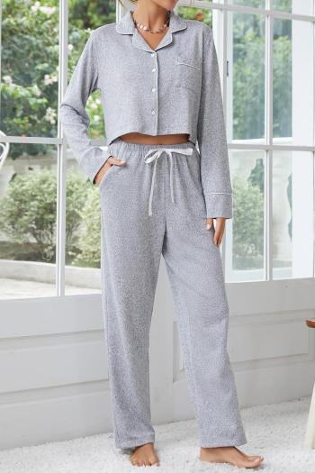 casual non-stretch solid color long-sleeved cardigan pants set loungewear