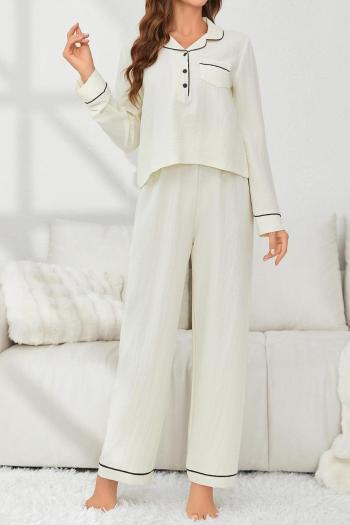casual non-stretch simple long-sleeved shirt and pants set loungewear
