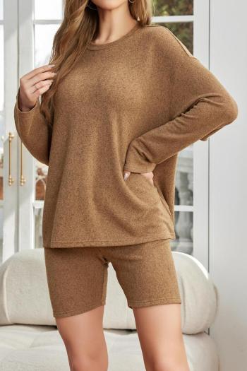 casual slight stretch simple solid color loose top shorts set loungewear