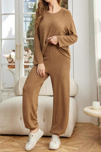 casual slight stretch solid color simple loose long-sleeved pants set loungewear