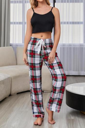 sexy plus size slight stretch sling crop vest plaid pants set sleepwear