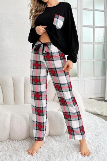 casual slight stretch loose top plaid pants set loungewear