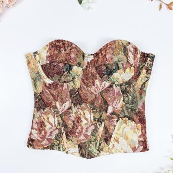 new slight stretch padded underwire batch printing polyester boning bandeau tops