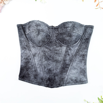 new padded underwire patchwork solid color polyester boning suede bandeau top