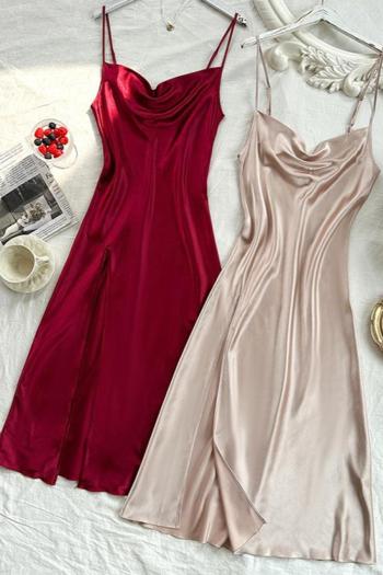 two packs sexy non-stretch backless sling high slit midi dress sleepwear