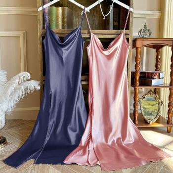two packs sexy non-stretch backless sling high slit midi dress sleepwear #2