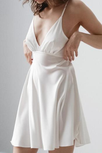sexy non-stretch solid color sling deep v breathable mini dress sleepwear