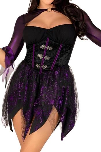halloween sexy slight stretch witch with thong three-piece costume