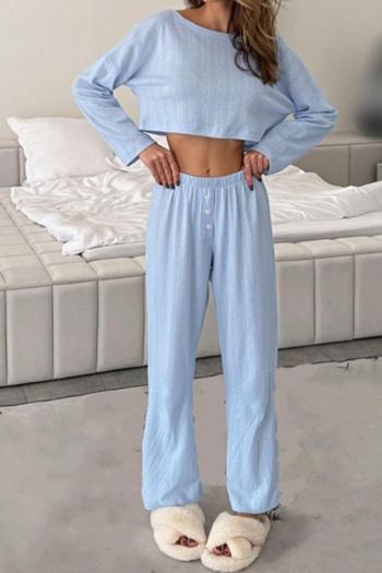 casual slight stretch knitted pure color long sleeve top & pants set loungewear