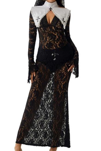 halloween sexy slight stretch lace nun four-piece costume