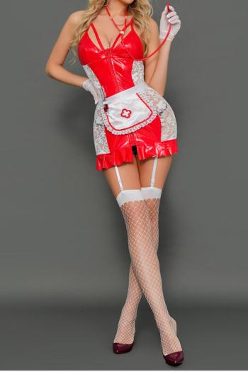 sexy stretch lace pu stitching nurse cosplay eight-piece costume