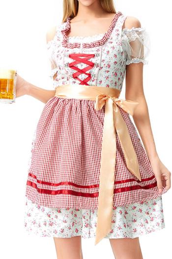 plus size non-stretch floral batch printing oktoberfest maid costumes