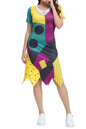new halloween slight stretch patchwork cosplay geometric fixed printing costumes
