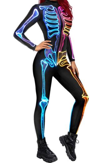 halloween stylish slight stretch skeleton cosplay long sleeve jumpsuit costume