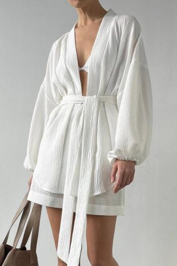 casual non-stretch solid color with belt cotton shorts set loungewear