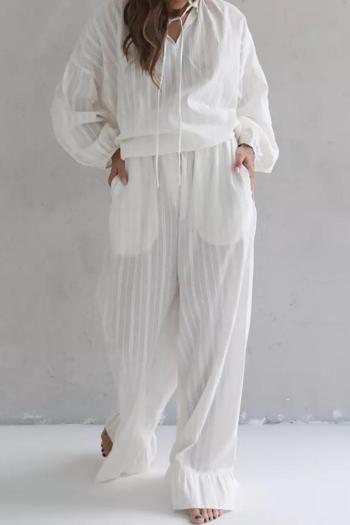 casual non-stretch solid color loose cotton pants set loungewear