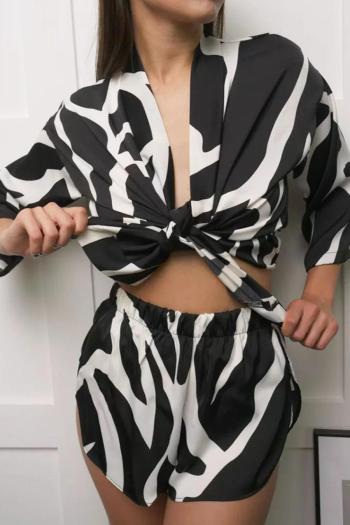 casual non-stretch zebra print with belt shorts set loungewear