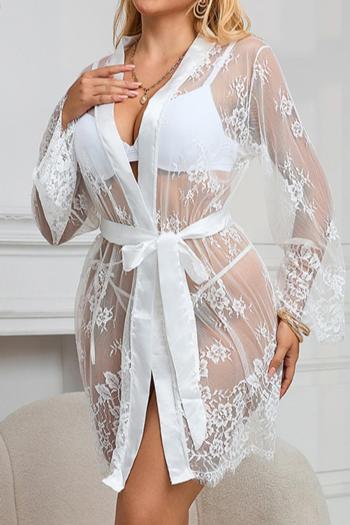 plus size slight stretch lace see-through nightgown(with belt&thong)(asia size)