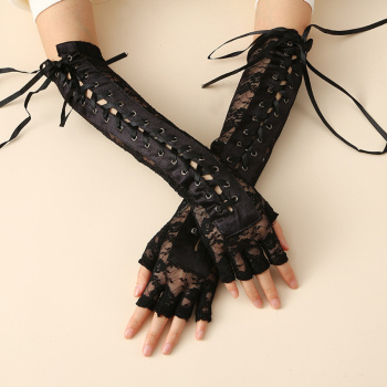 one pair new lace-up halloween party half finger gloves(length:38cm,width:9cm)