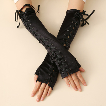 one pair new sexy lace-up solid color halloween gloves(length:35cm,width:9cm)