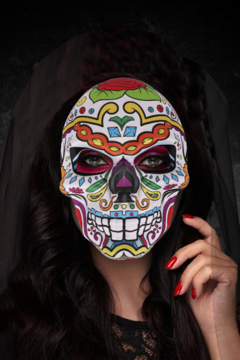 three pcs halloween dance party eva material flower print cosplay skeleton mask